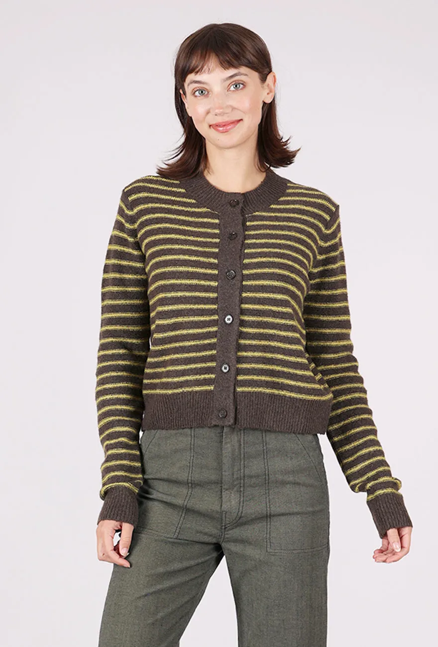 Striped Button Cardie, Chestnut Practical knitted top Light wool sweater