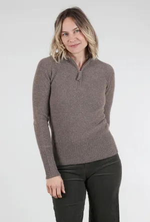 Versatile textured top Cold-weather knit Quarter Zip Thermal Cashmere Sweater, Bark