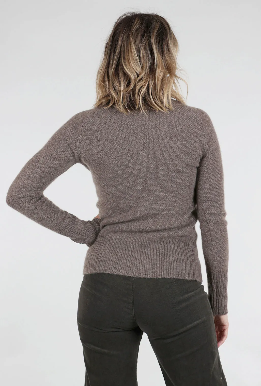 Rabbit Hair Quarter Zip Thermal Cashmere Sweater, Bark
