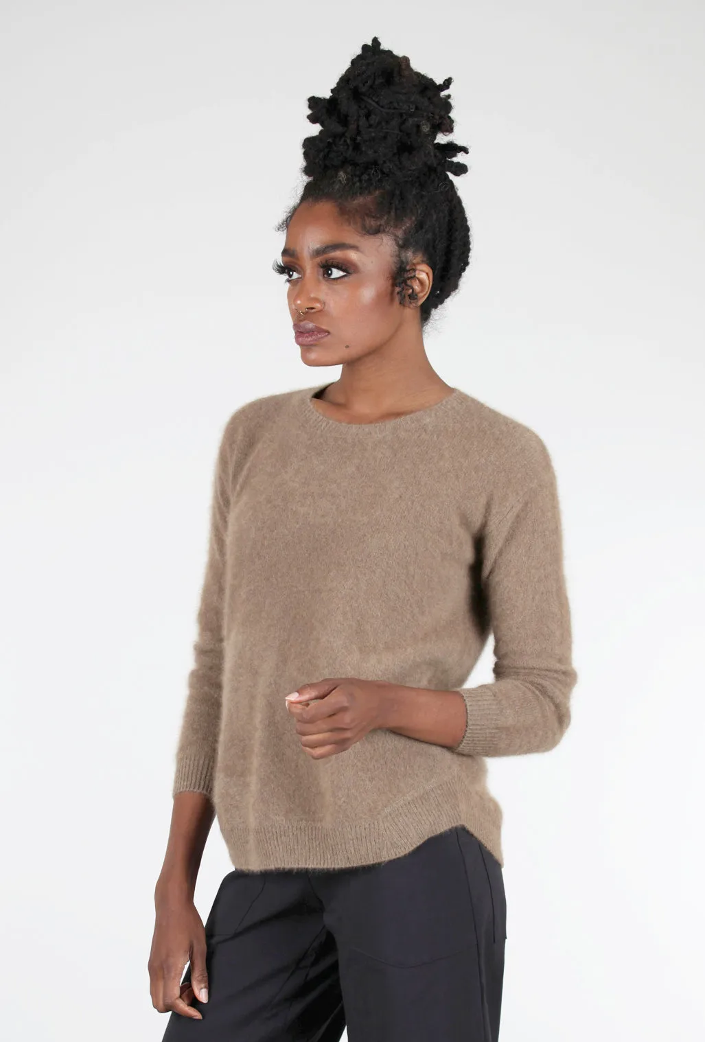 Raccoon Classic Crew Sweater, Taupe Cable Knit Vintage