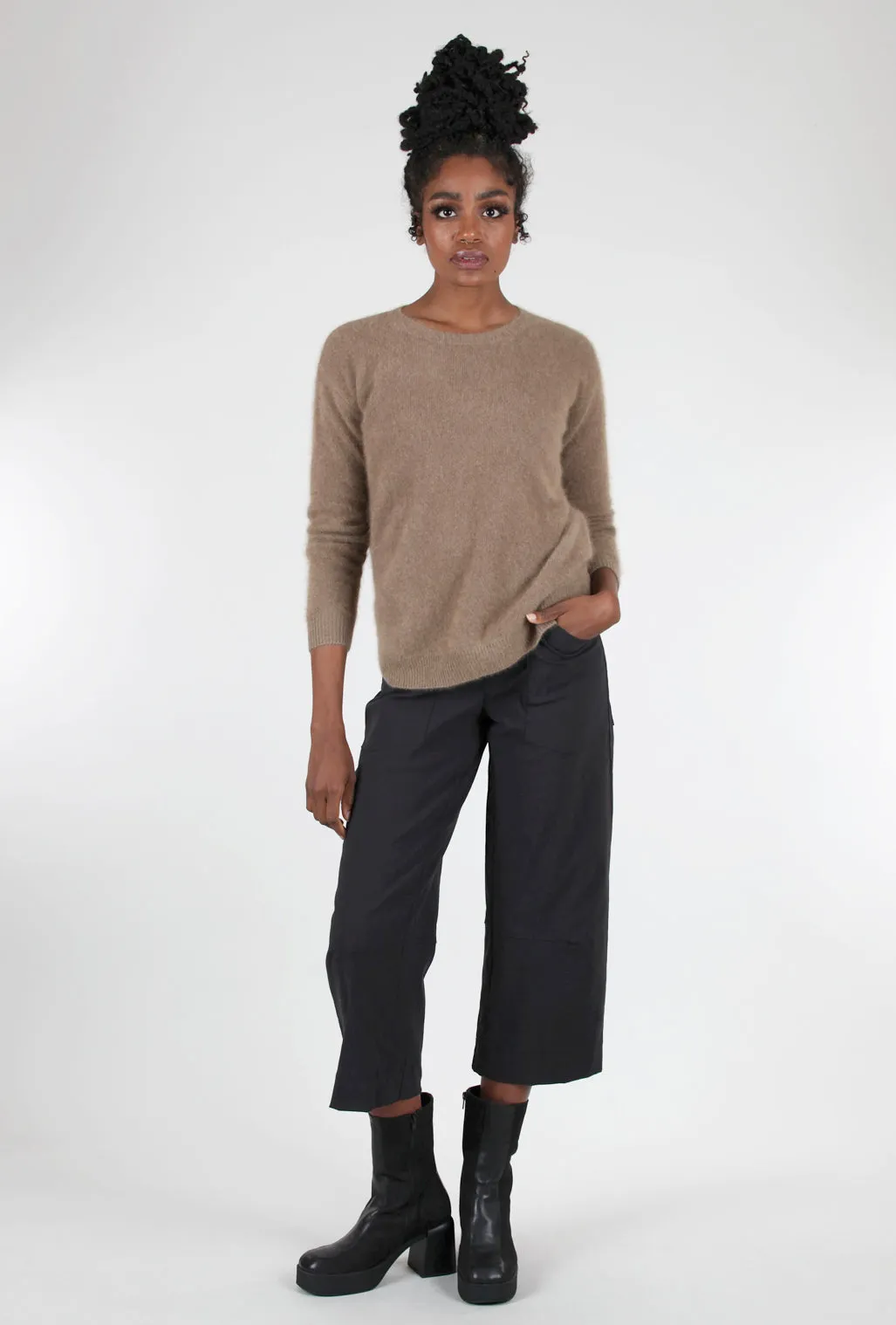 Raccoon Classic Crew Sweater, Taupe Cable Knit Vintage