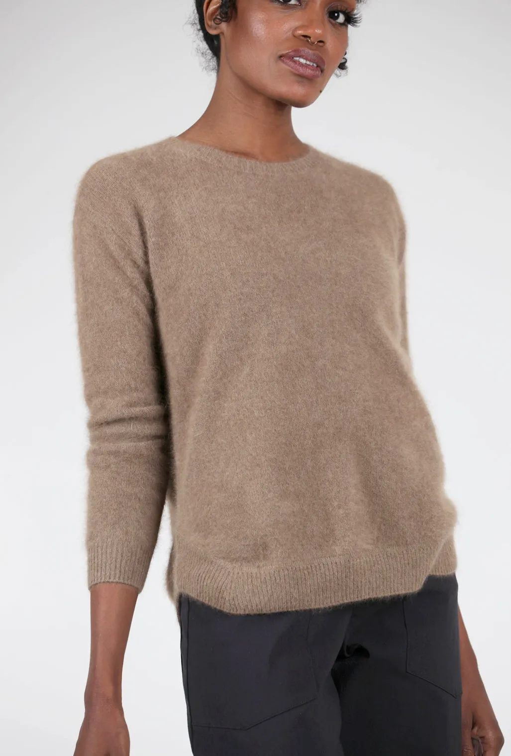 Raccoon Classic Crew Sweater, Taupe Cable Knit Vintage