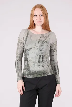 Thick Fabric Patchwork style Raw Edge Second Skin Top, Bonjour/Neutral Gray