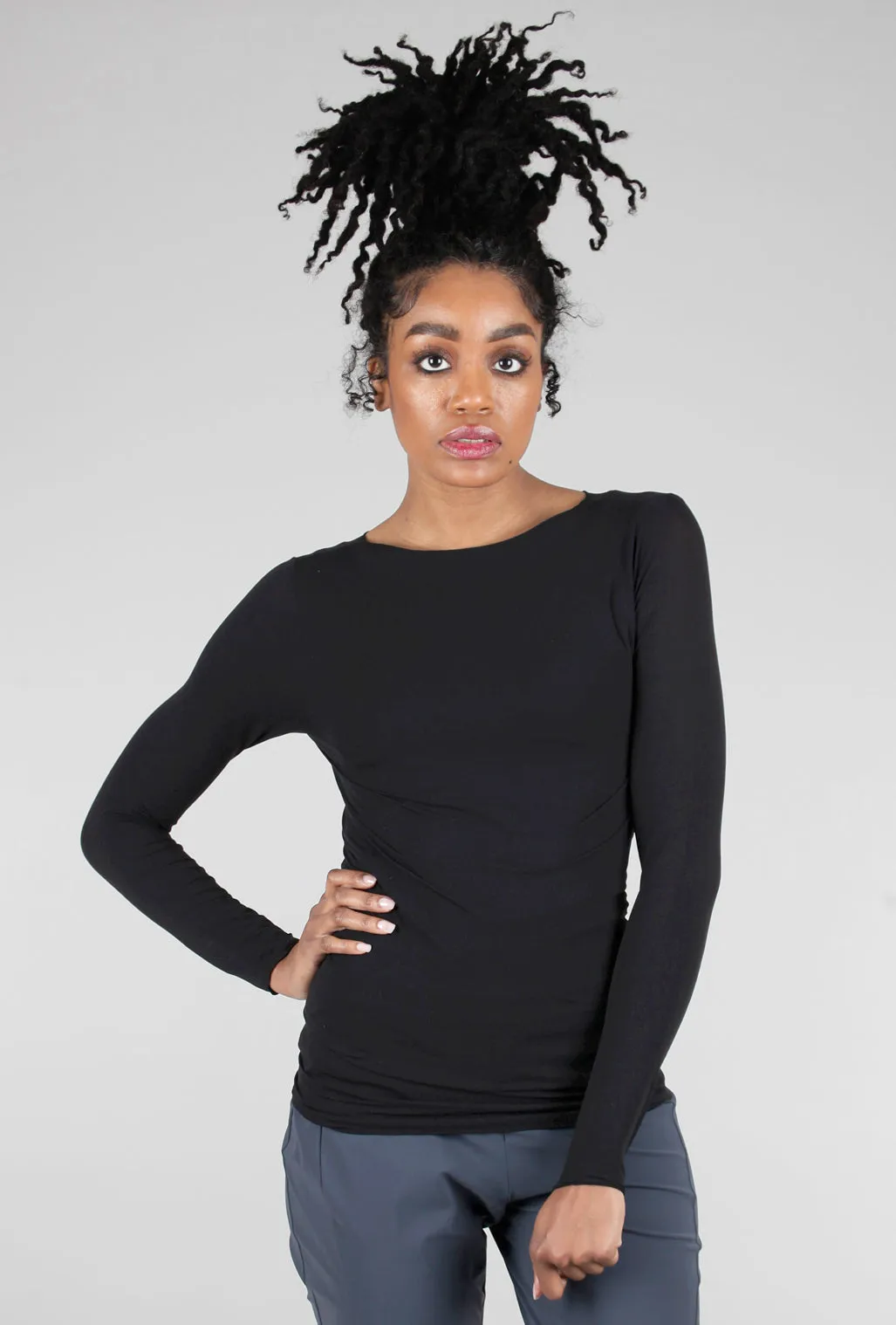 Raw-Edge Second Skin Top, Solid Black Student wear