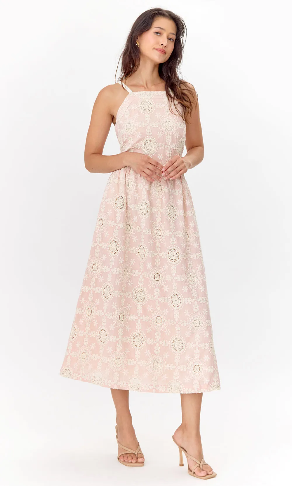 raw hem Audrey Cotton Eyelet Midi Dress