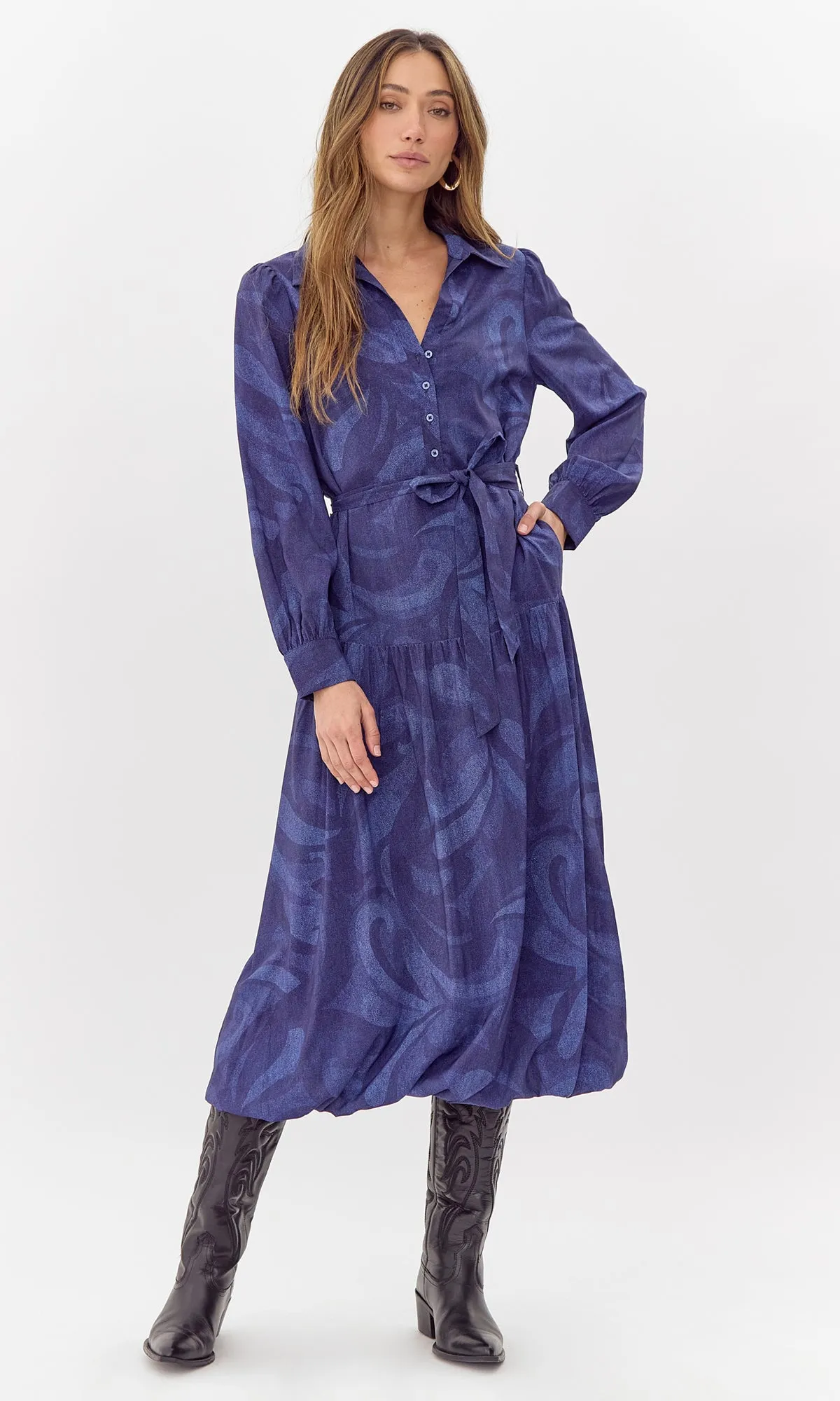 Raya Printed Tie Waist Midi Dress Comfortable Ensemble