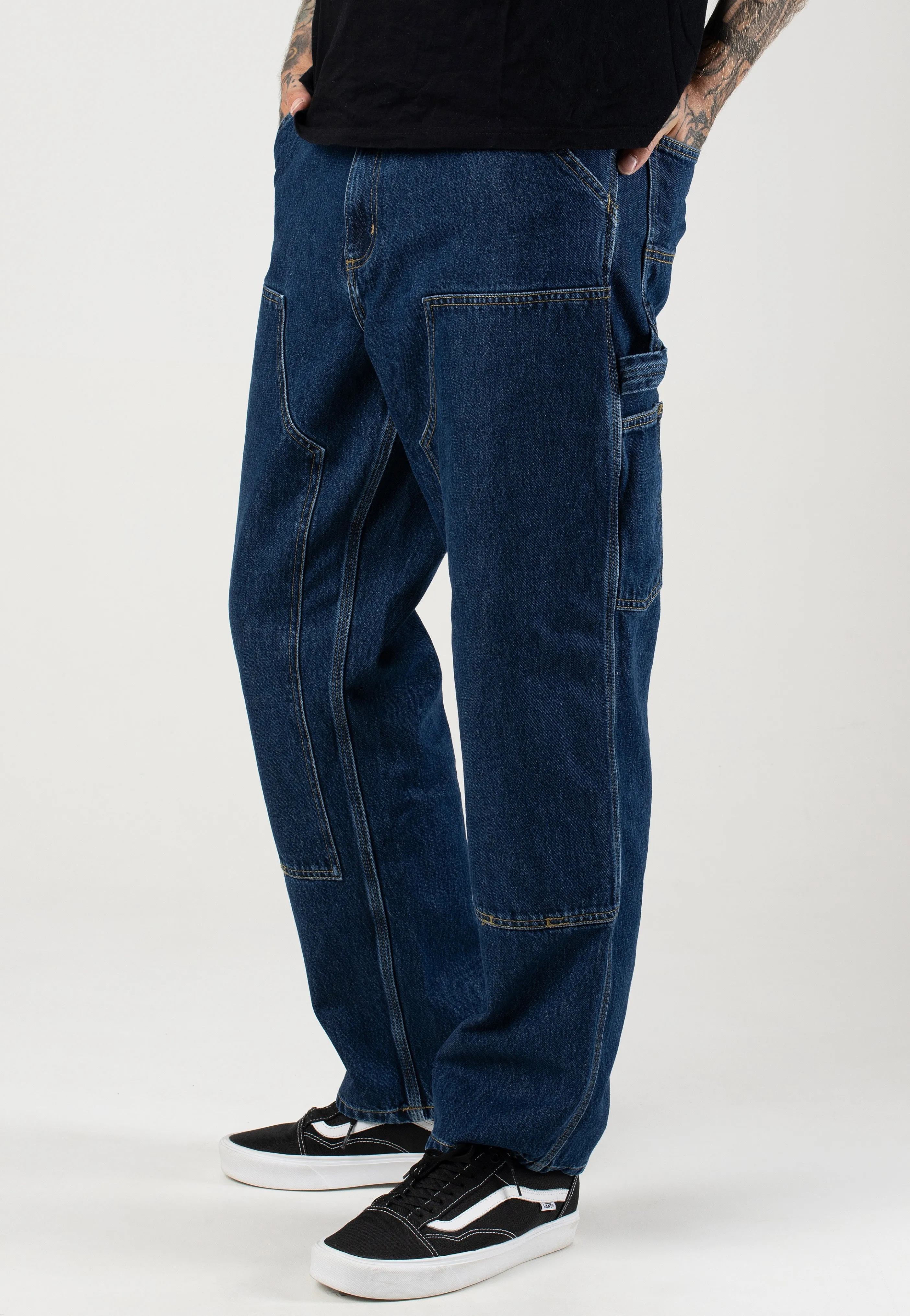 Real Fit Carhartt WIP - Double Knee Stone Washed Blue - Jeans