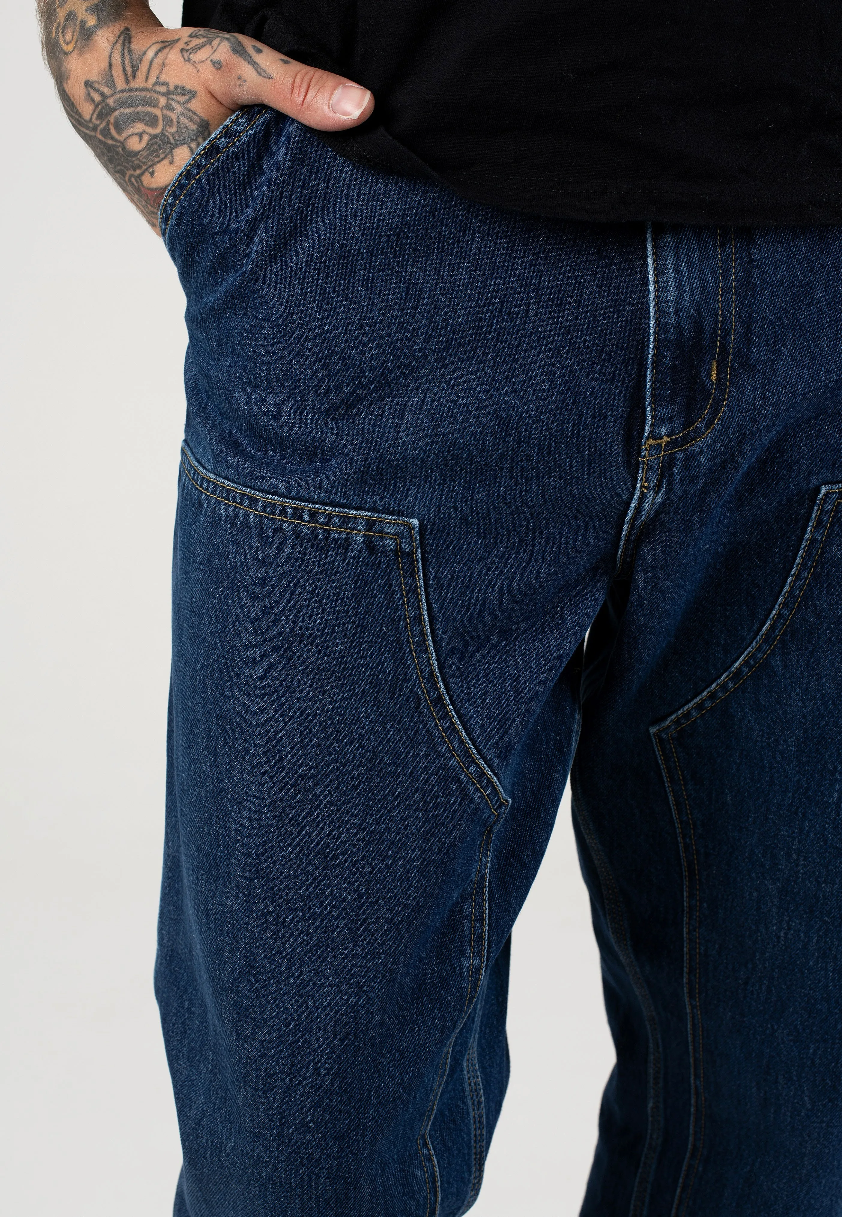 Real Fit Carhartt WIP - Double Knee Stone Washed Blue - Jeans