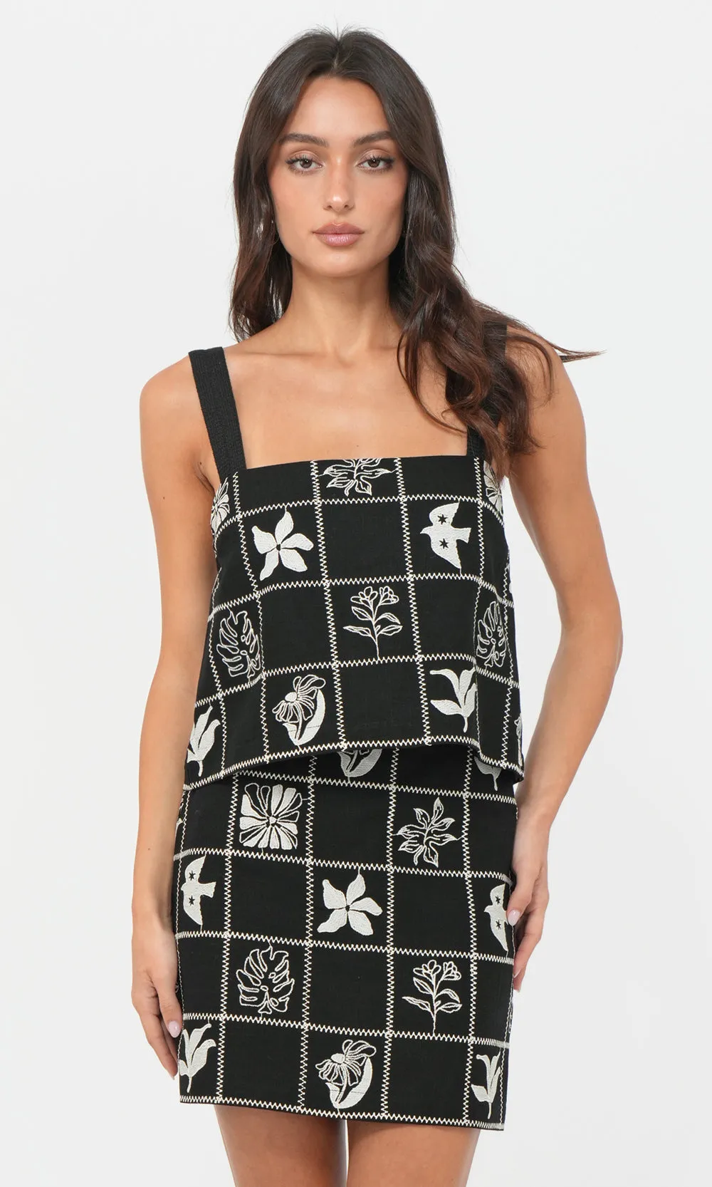 Refreshing Styles Lauren Grid Embroidery Top