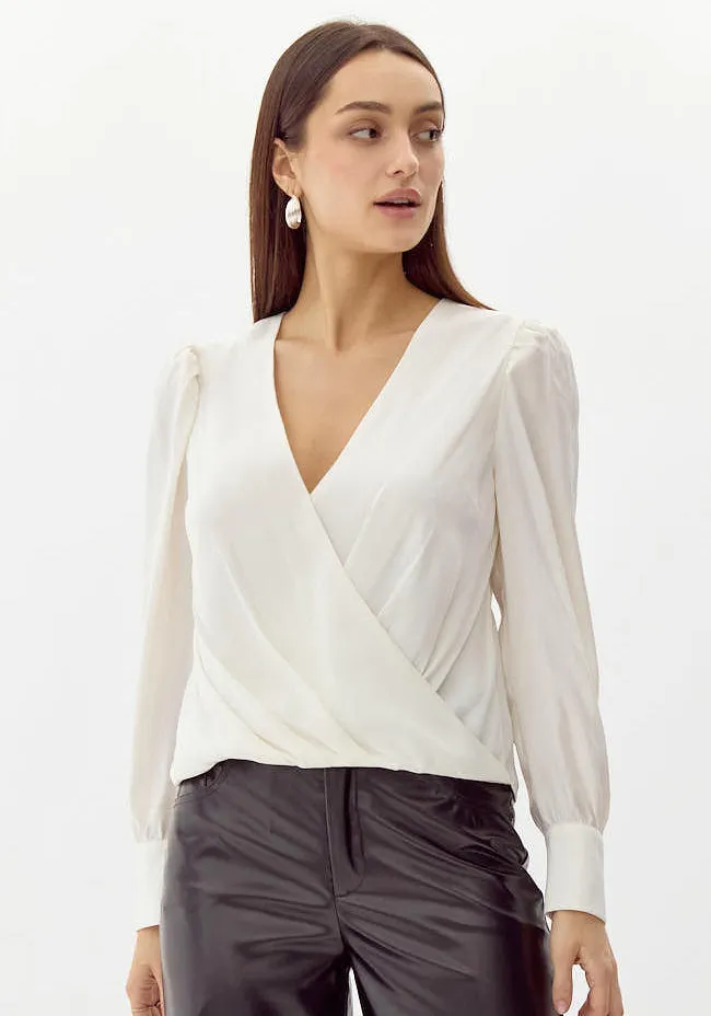 Relaxed Comfort Lourdes Wrap Front Cuffed Blouse