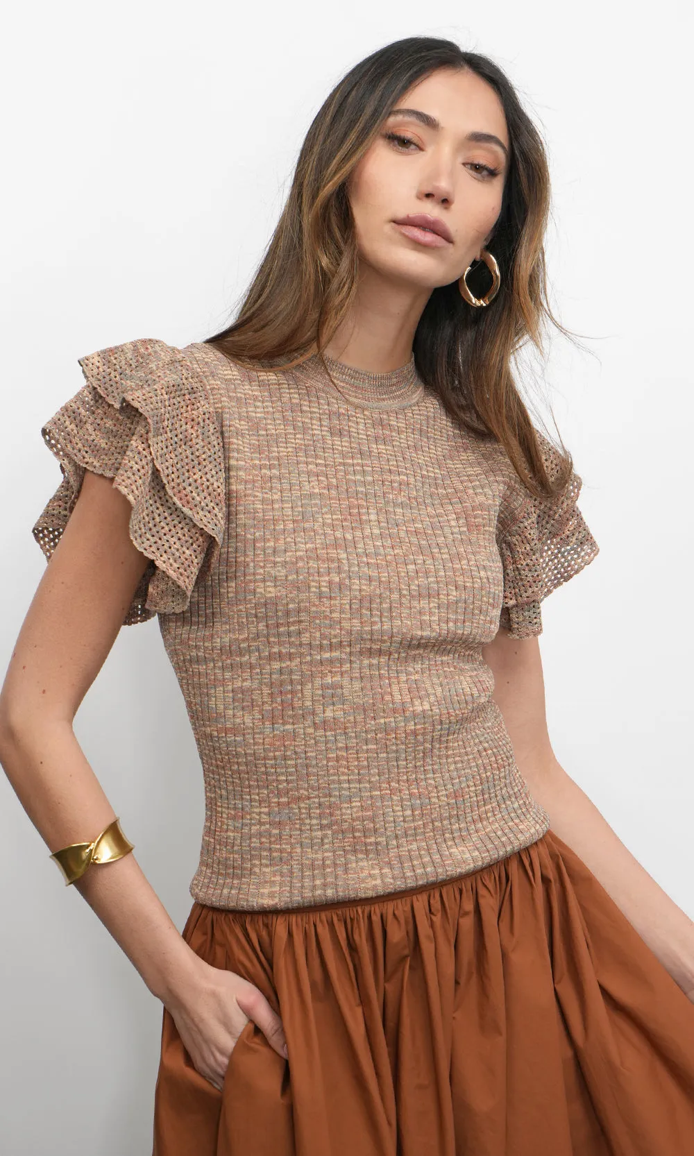 Relaxed Comfort Rowe Crewneck Flutter Sleeve Knit Top