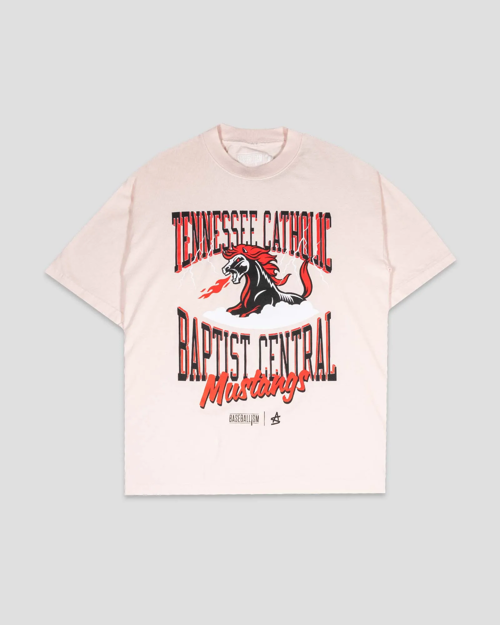 Relaxed Comfort Tennessee Catholic Baptist Central Relaxed Fit T-Shirt (Pink) - Baseballism x Austin Schultz