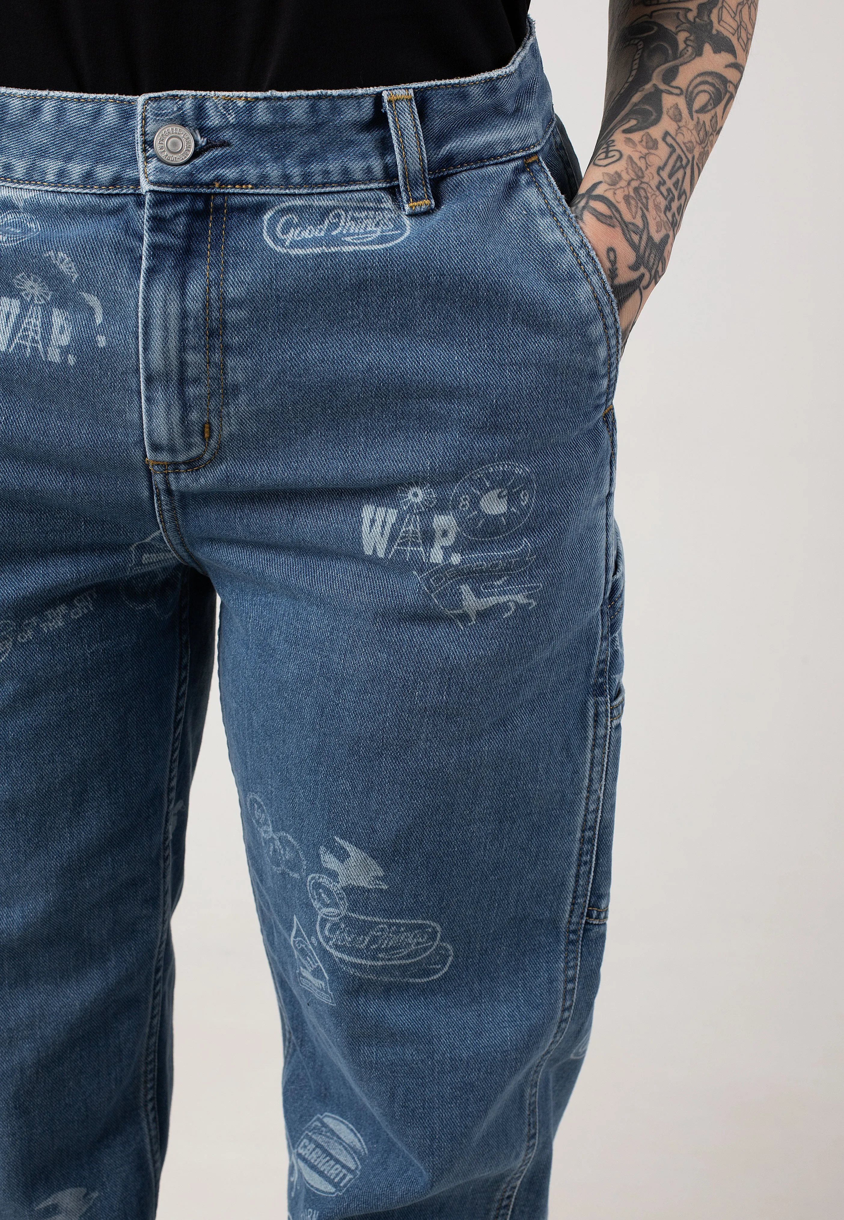 Relaxed Cut Carhartt WIP - W' Stamp Bleached Stamp Print/Blue - Pants