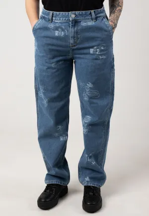 Embroidered Detail Chic Comfort Carhartt WIP - W' Stamp Bleached Stamp Print/Blue - Pants