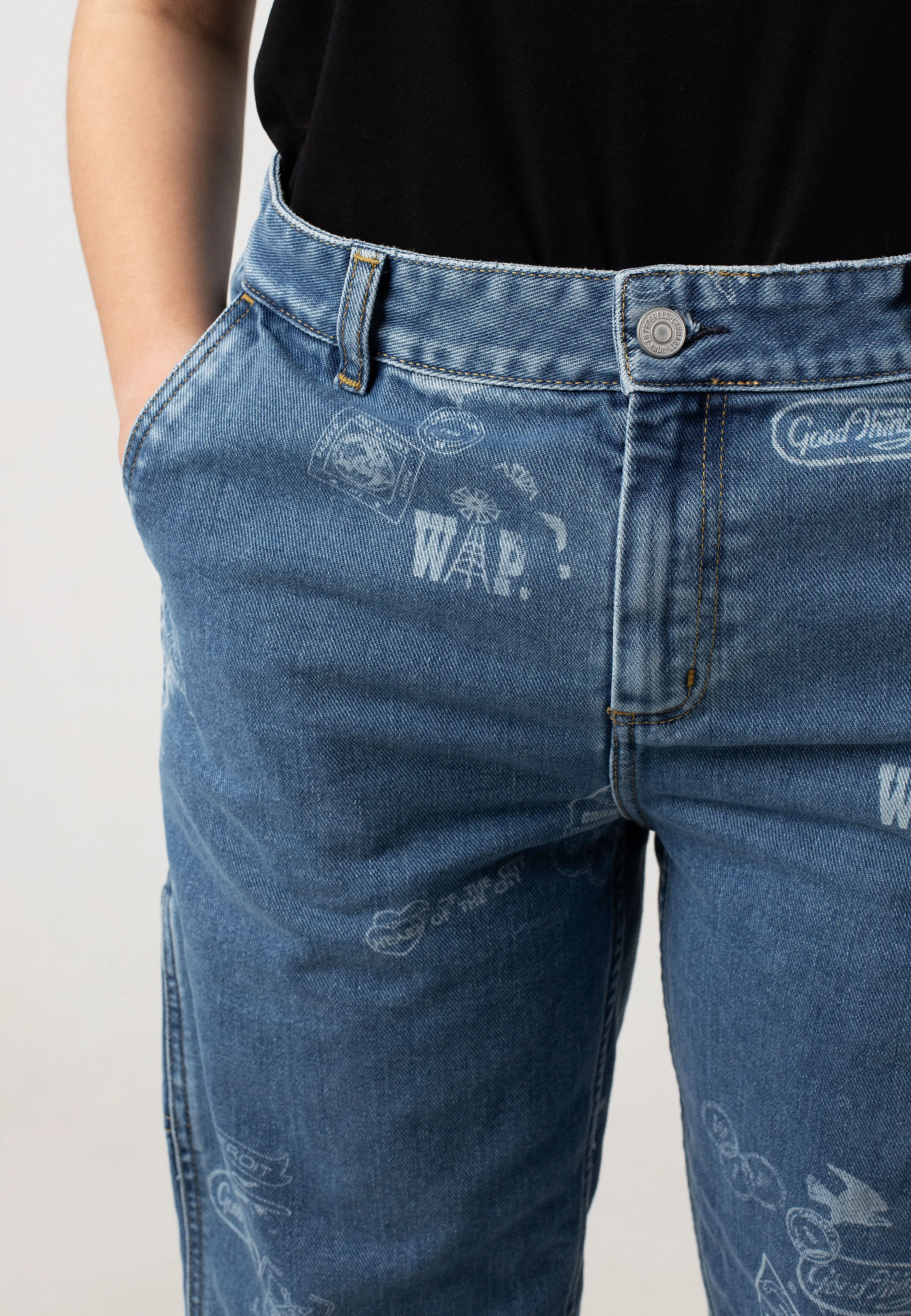Relaxed Cut Carhartt WIP - W' Stamp Bleached Stamp Print/Blue - Pants