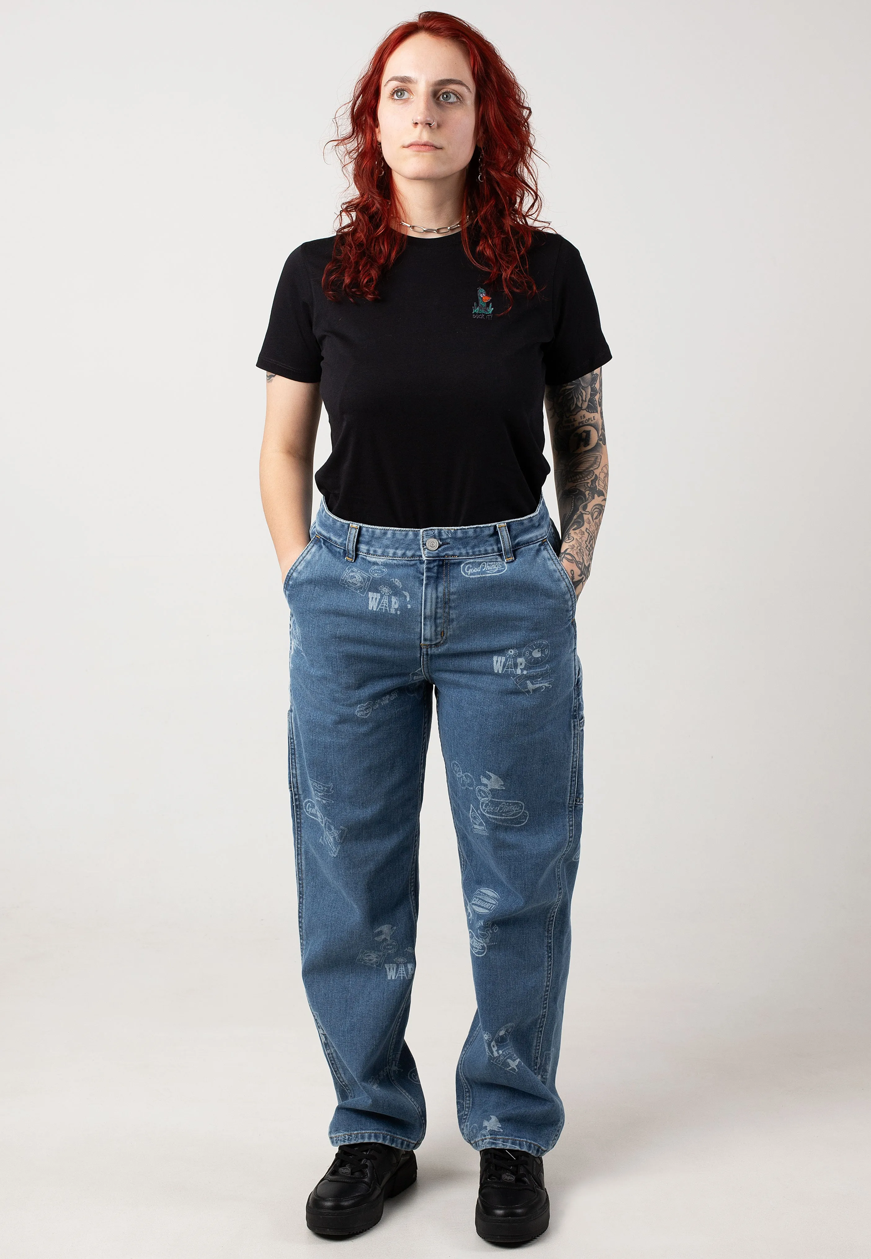 Relaxed Cut Carhartt WIP - W' Stamp Bleached Stamp Print/Blue - Pants