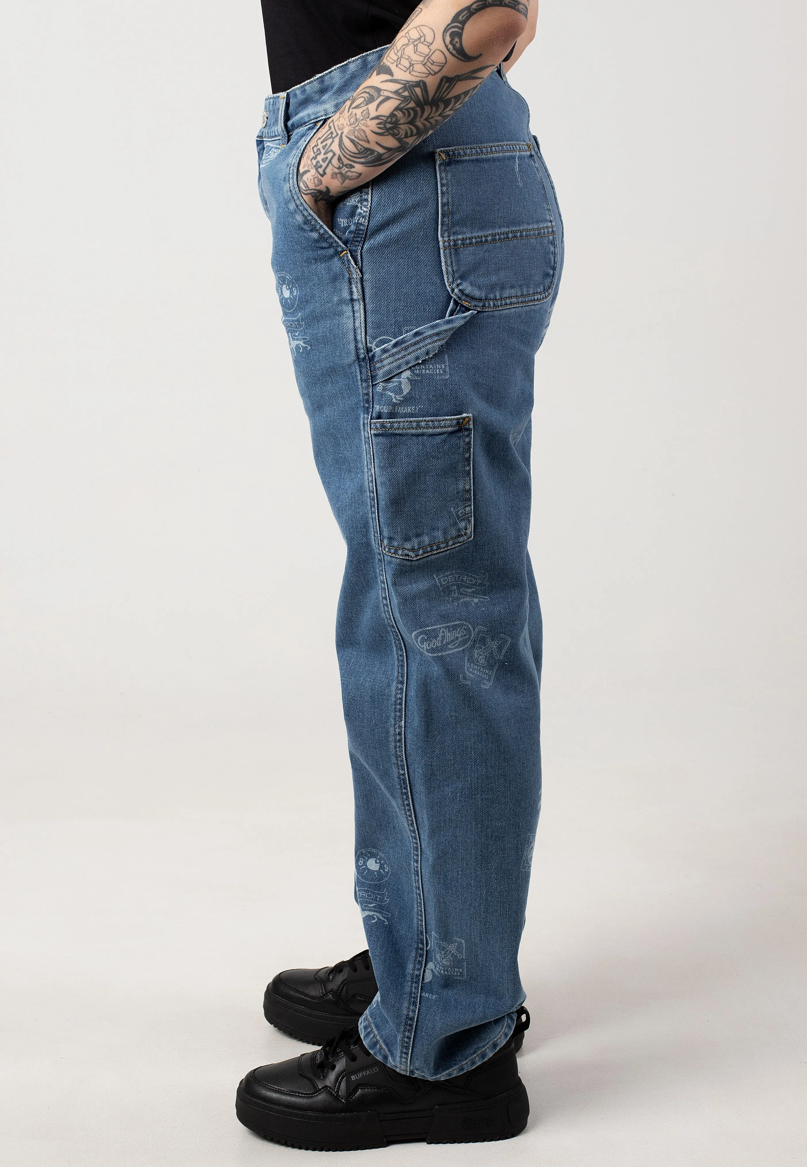 Relaxed Cut Carhartt WIP - W' Stamp Bleached Stamp Print/Blue - Pants