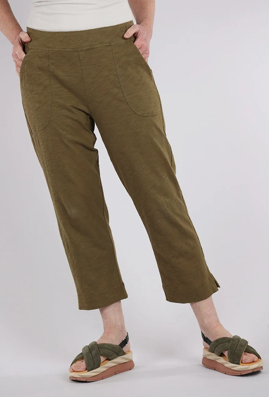 Relaxed Design Cotton Slub Pocket Capri Pants, Cactus