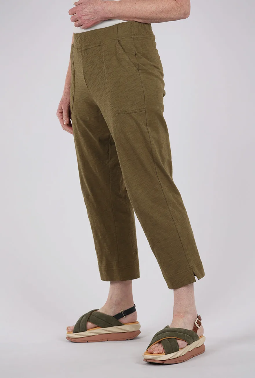 Relaxed Design Cotton Slub Pocket Capri Pants, Cactus