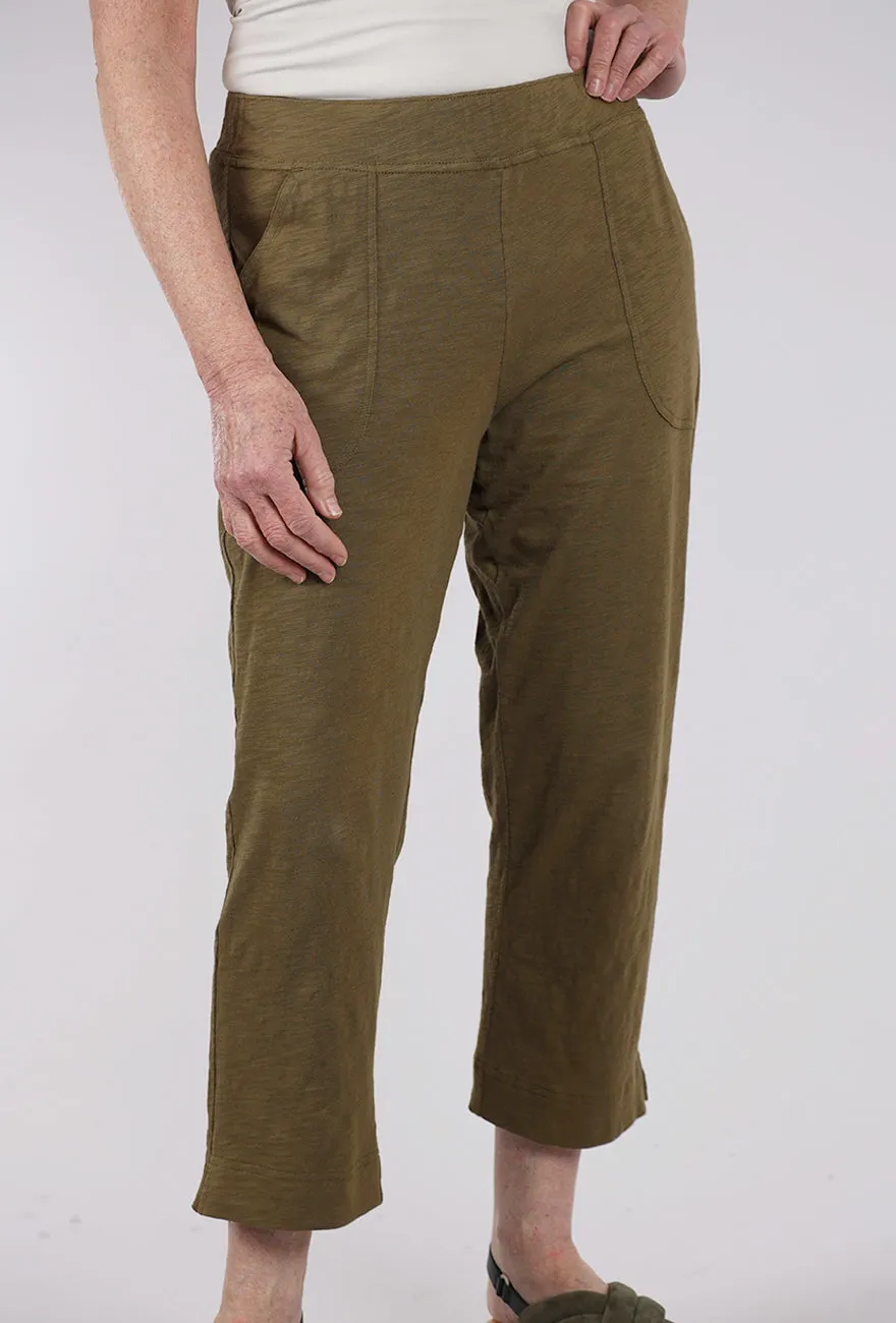 Relaxed Design Cotton Slub Pocket Capri Pants, Cactus