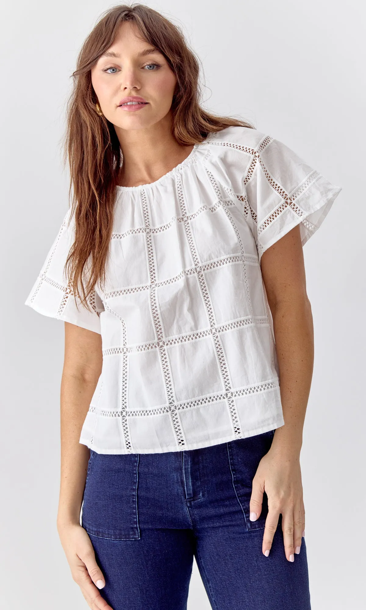 relaxed elegance Chantal Cotton Grid Blouse