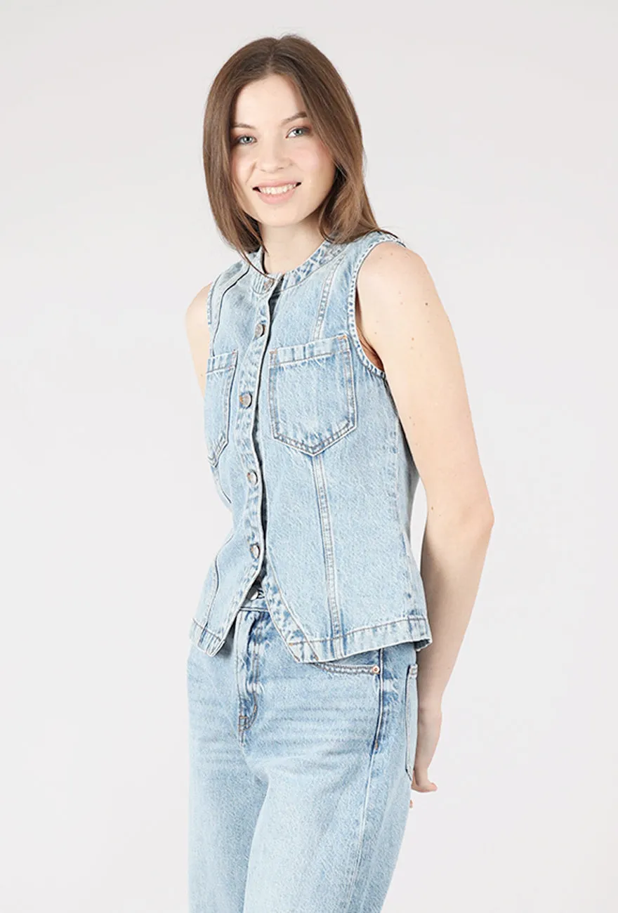 Relaxed Fit Gia Fitted Collarless Vest, Gazebo