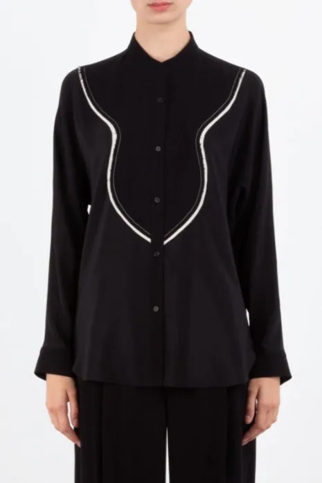 Breathable spring fabric Relaxed-fit top Fleur Black Blouse