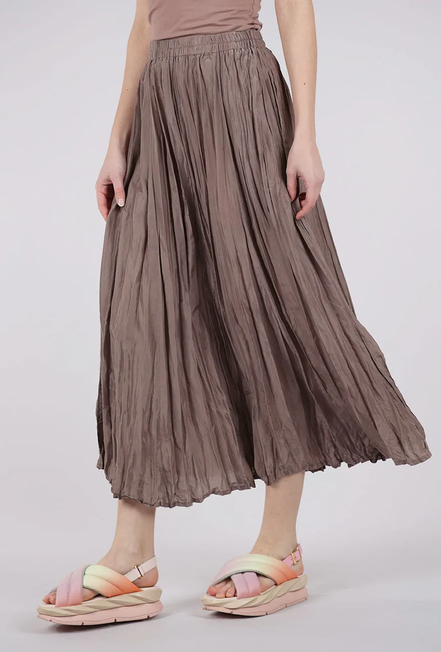 Relaxed Style Crinkle Silk Skirt, Mushroom