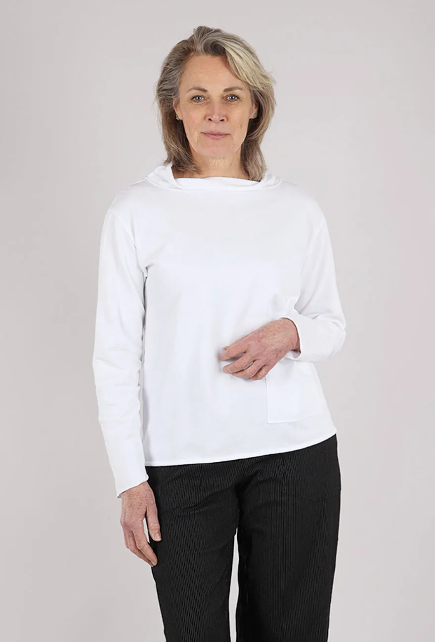 slouchy collar Cotton Blend Relaxed Yoga Top, White