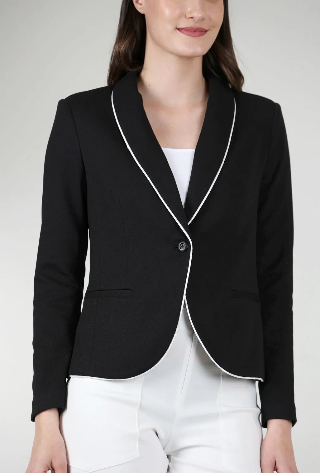 Remi Pique Corded Blazer, Black Button - down design