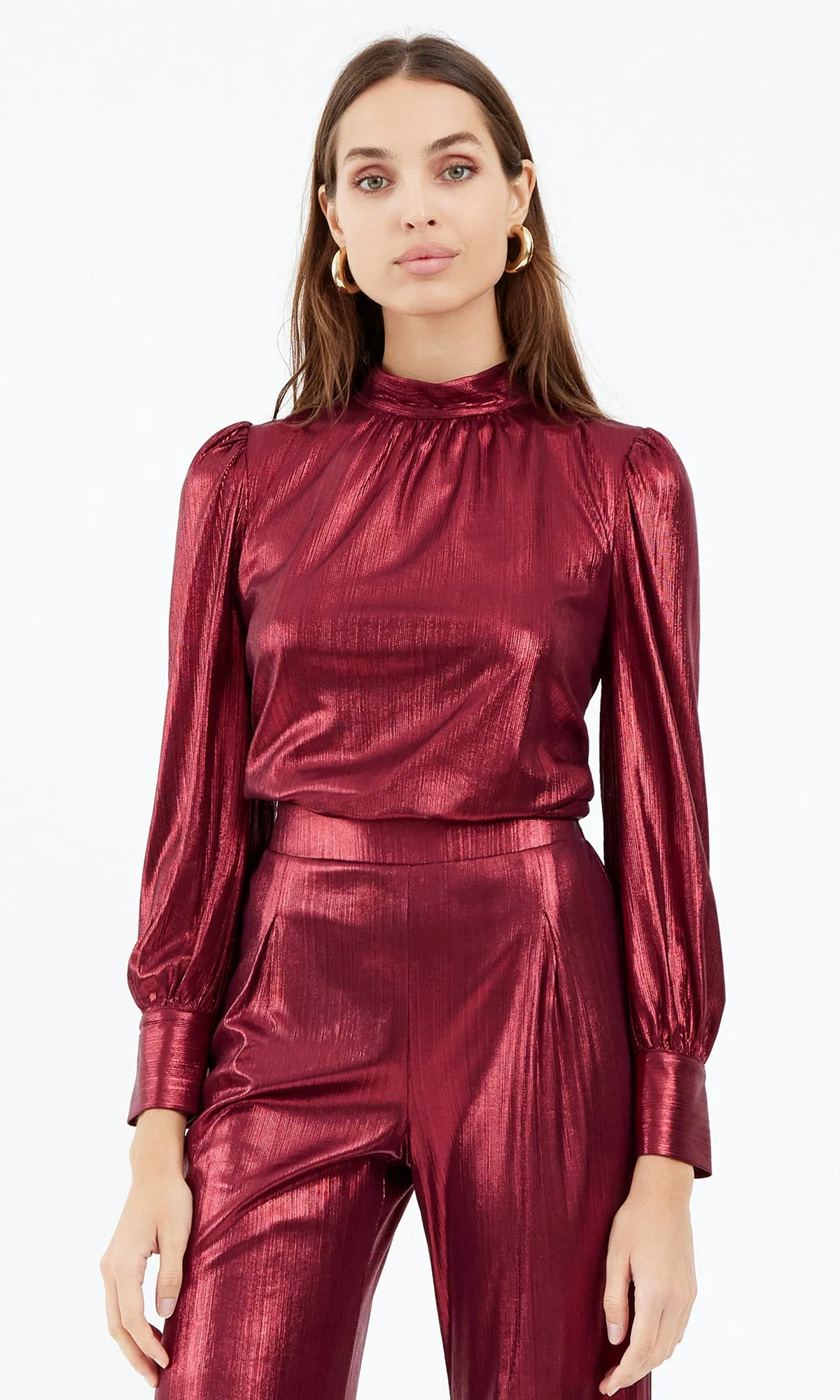 Rheanna Metallic Blouse Flowing Lines