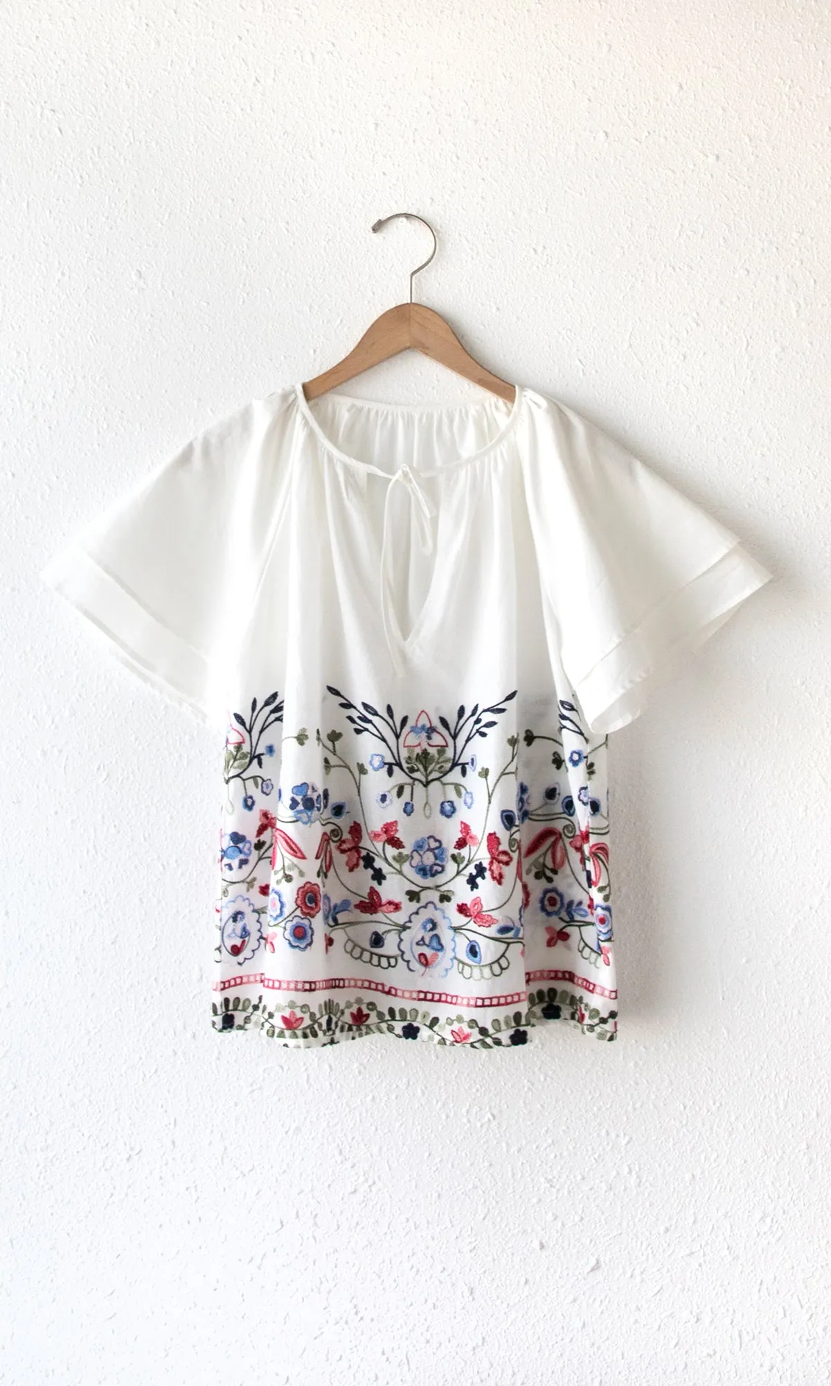 Rhoni Embroidered Flutter Sleeve Blouse Casual Comfort