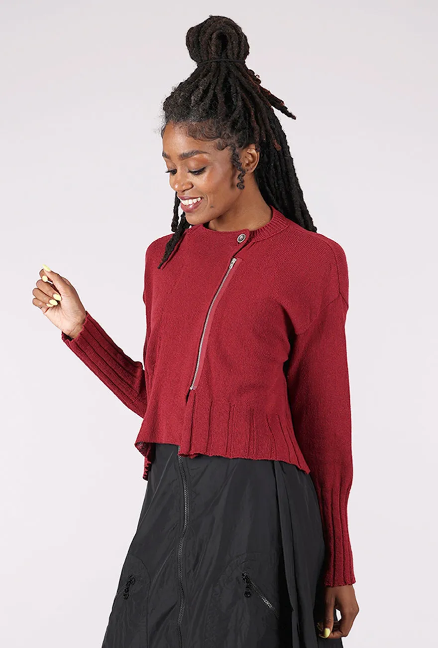 Rib Trim Side Zip Sweater, Oxblood 9/10 Sleeve