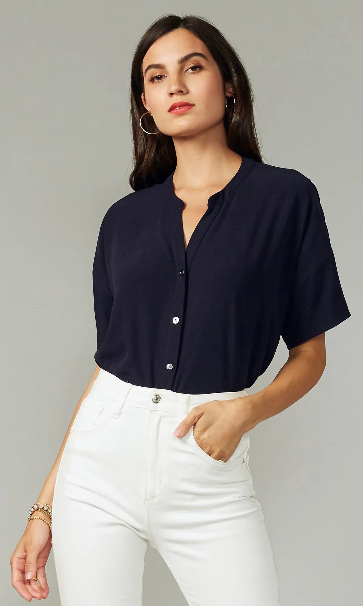 Ribbed collar Hayden Textured Top