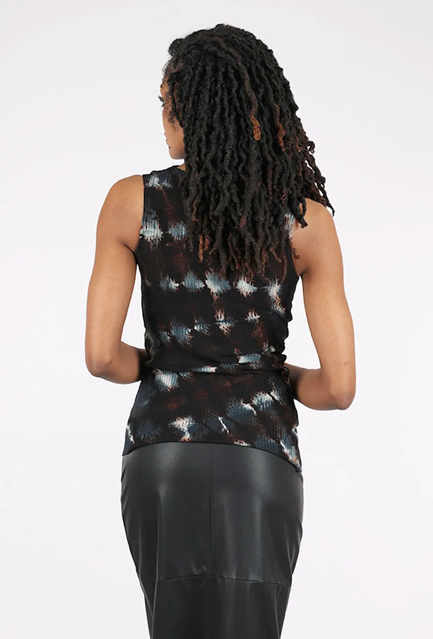 Ribbed Pinch Tank, Spiral Black Chic Look