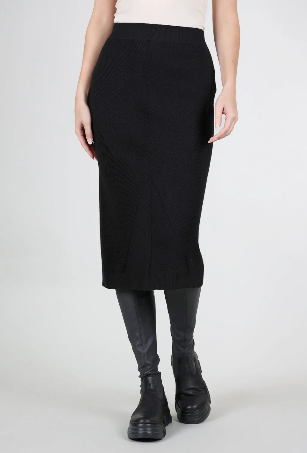 Side zipper Back pockets Ribbed Slim Pencil Skirt, Black