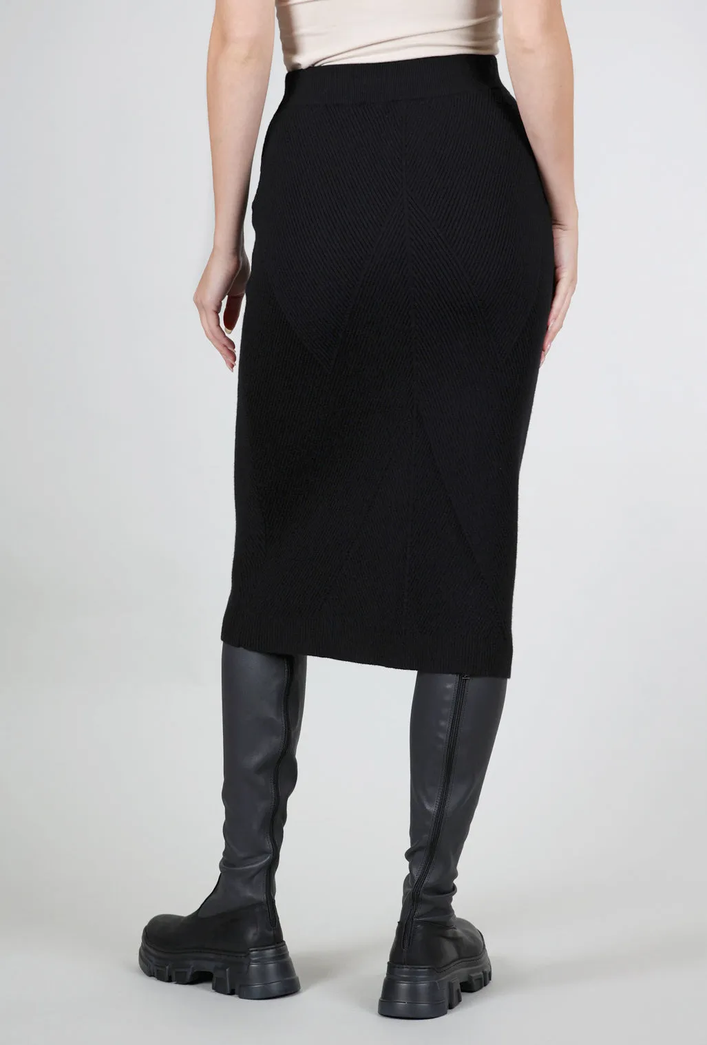 Ribbed Slim Pencil Skirt, Black Panel Design