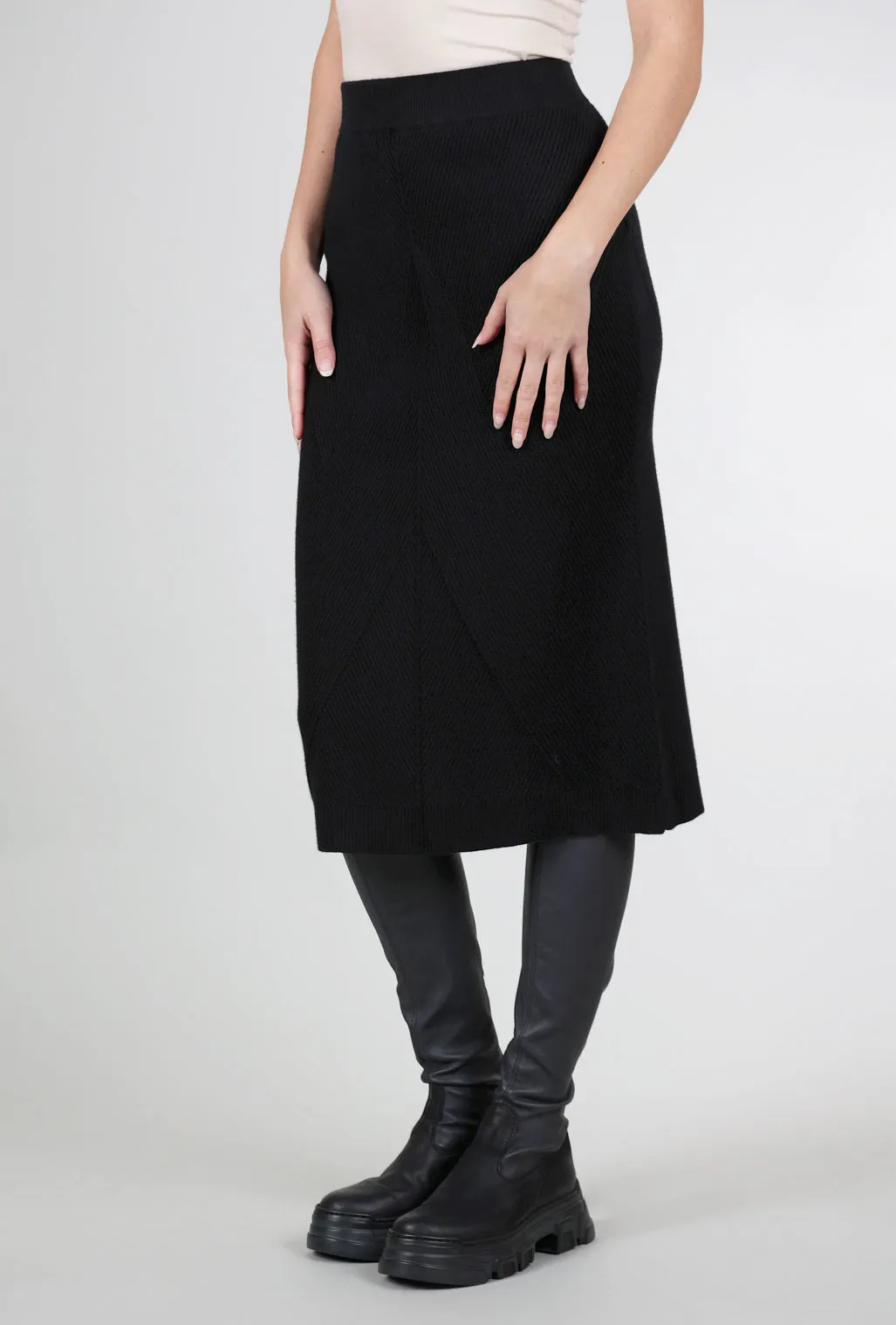 Ribbed Slim Pencil Skirt, Black Panel Design