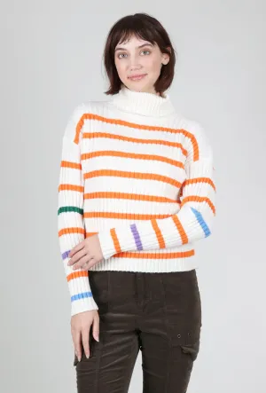 Layered knit for fall Ribbed Stripe Tneck Sweater, Cream/Fire