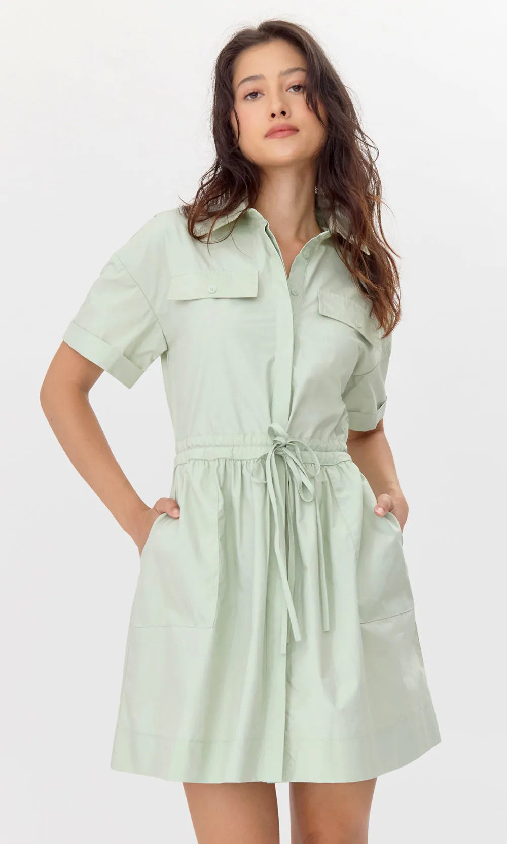 Rita Poplin Waist Tie Shirt Dress Effortless Look