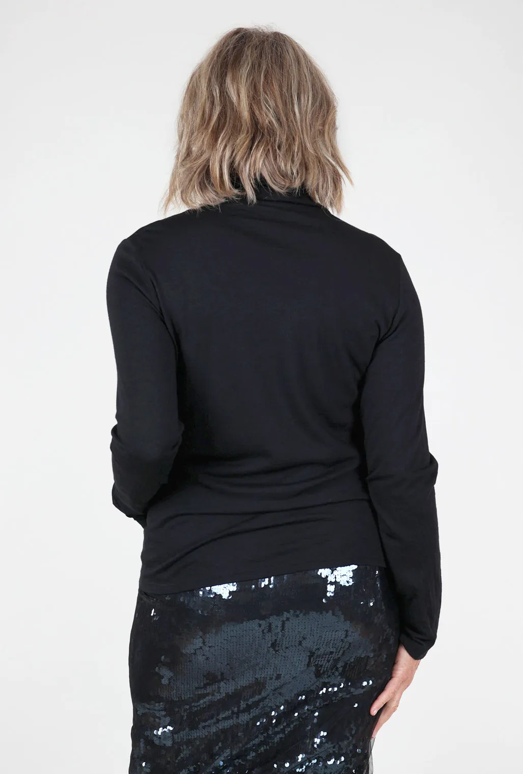 Riverbed Inset Tneck Sweater, Black Snug feel