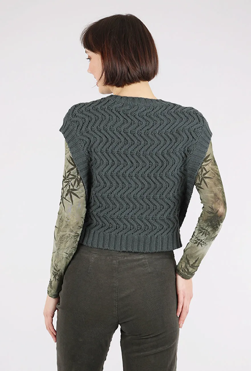 Roll Neck Cotton Crop Sweater Vest, Deep Lake