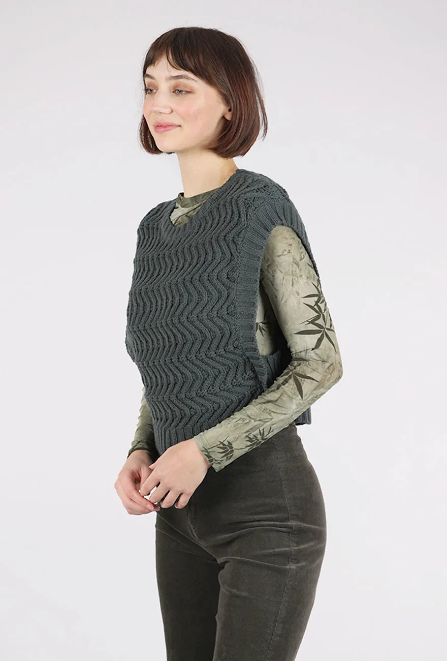 Roll Neck Cotton Crop Sweater Vest, Deep Lake