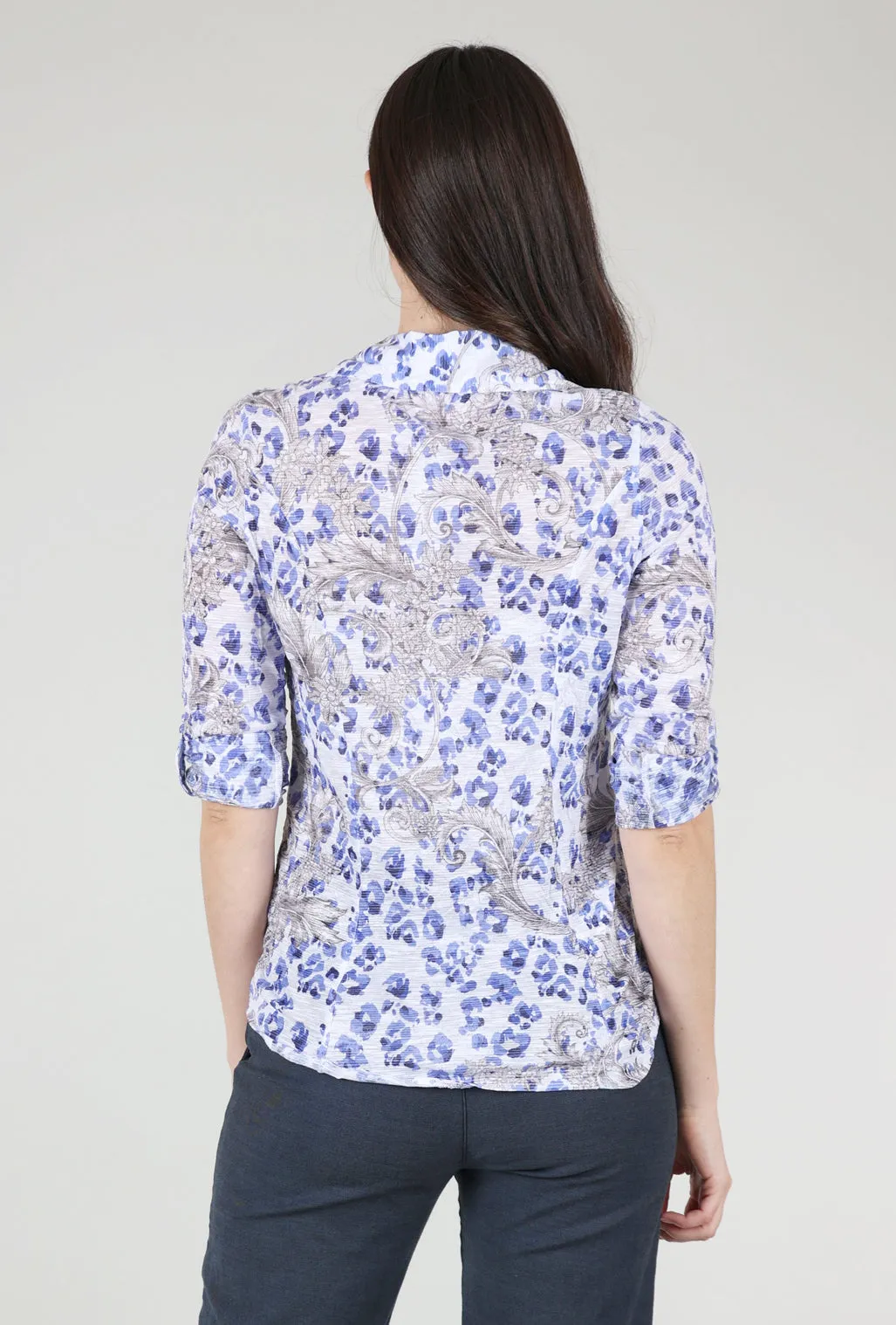 Roll-Up Sleeve Crinkle Shirt, Ice Print Side slits
