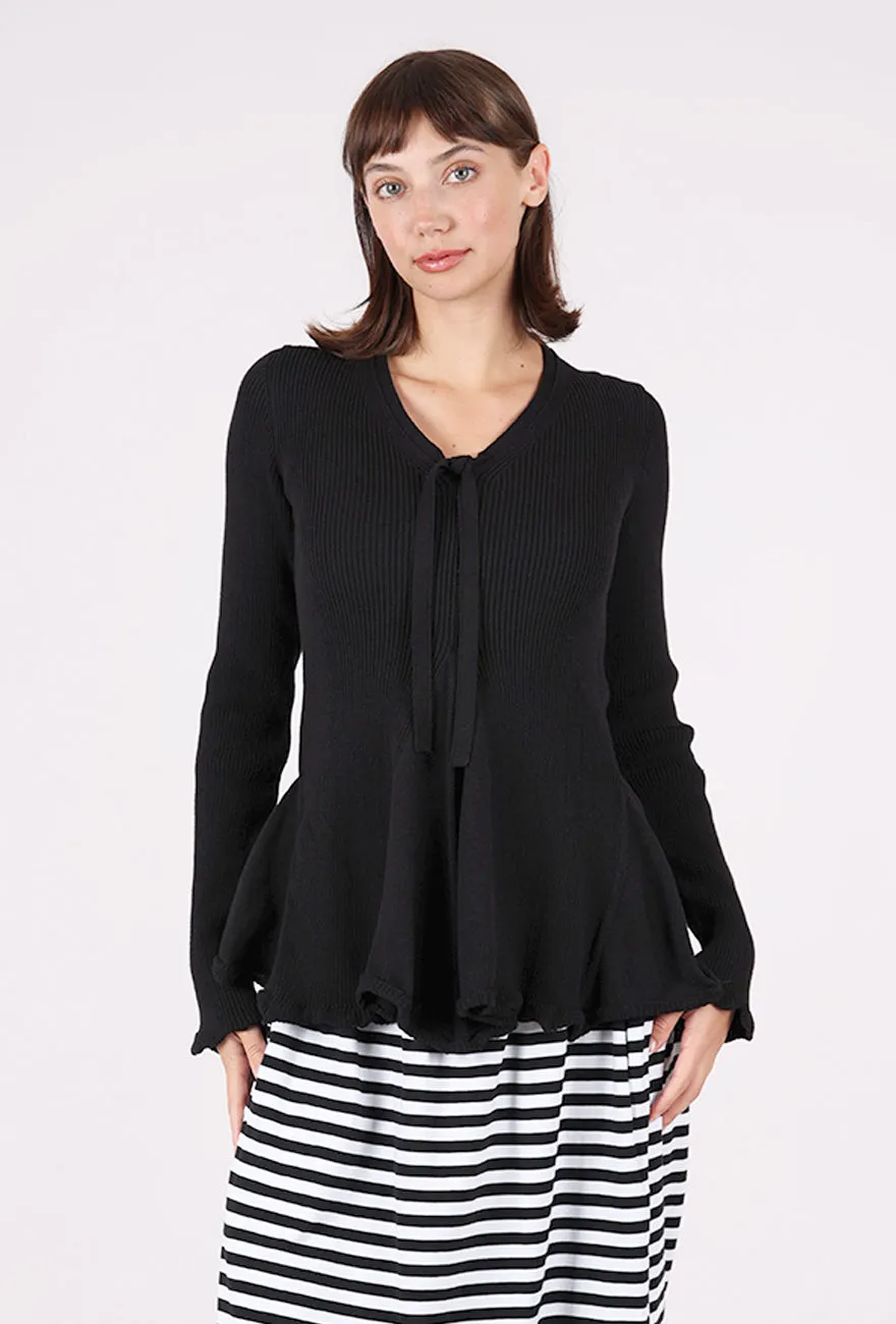 Round Neck Minimal A Cotton Knit Pullover, Black