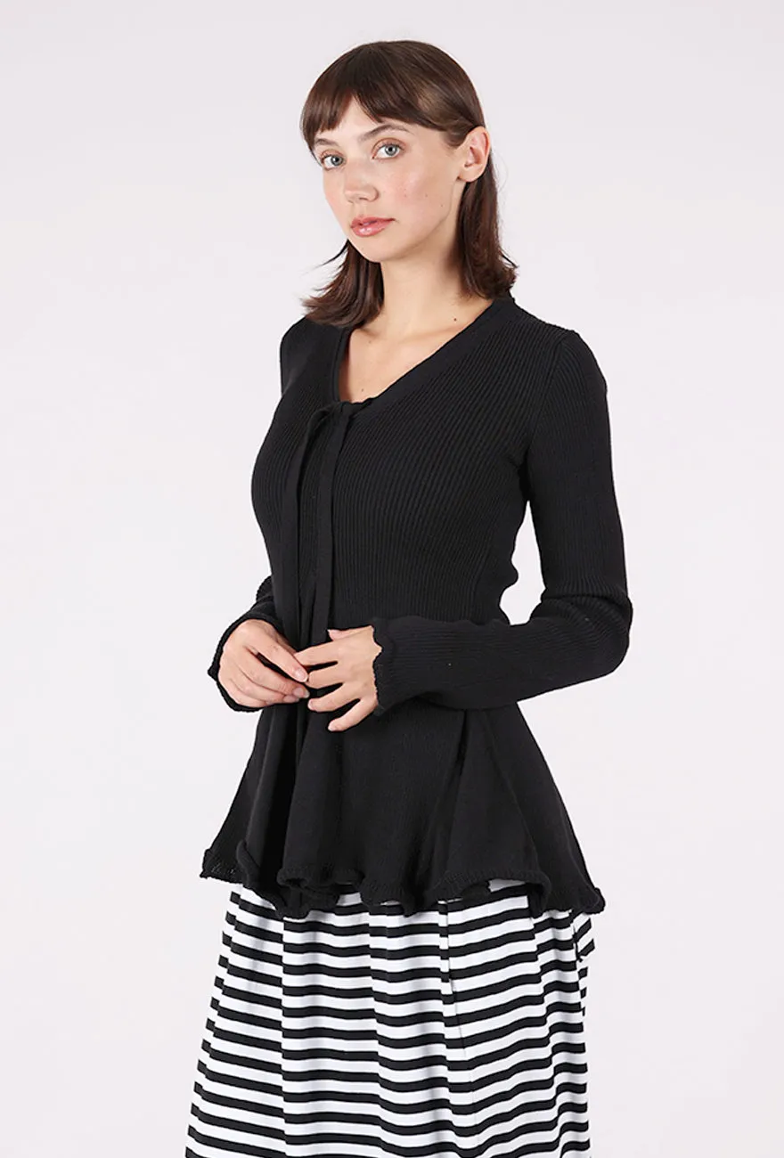 Round Neck Minimal A Cotton Knit Pullover, Black