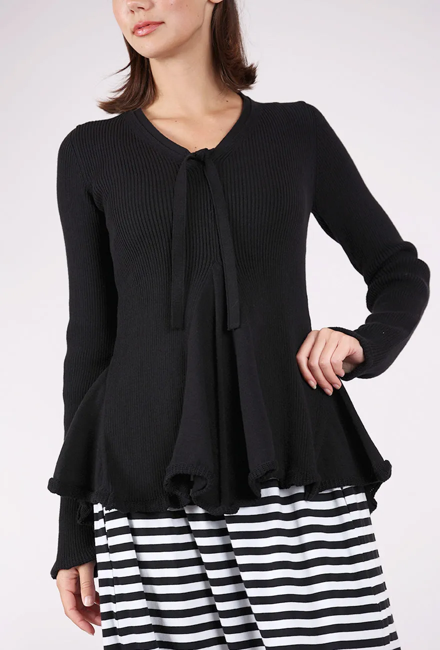Round Neck Minimal A Cotton Knit Pullover, Black