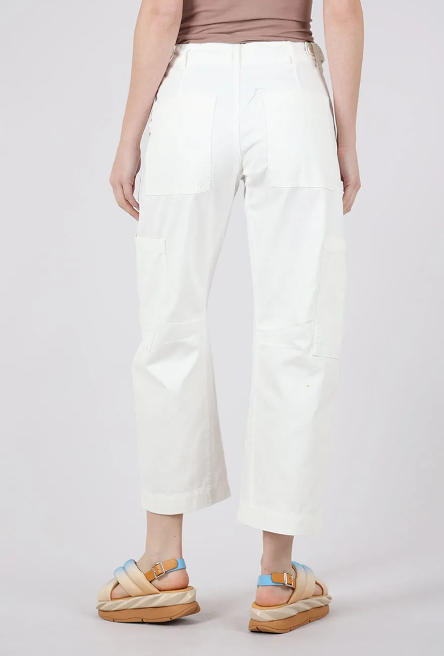 Sabrina Curved Utility Pant, White High Waist