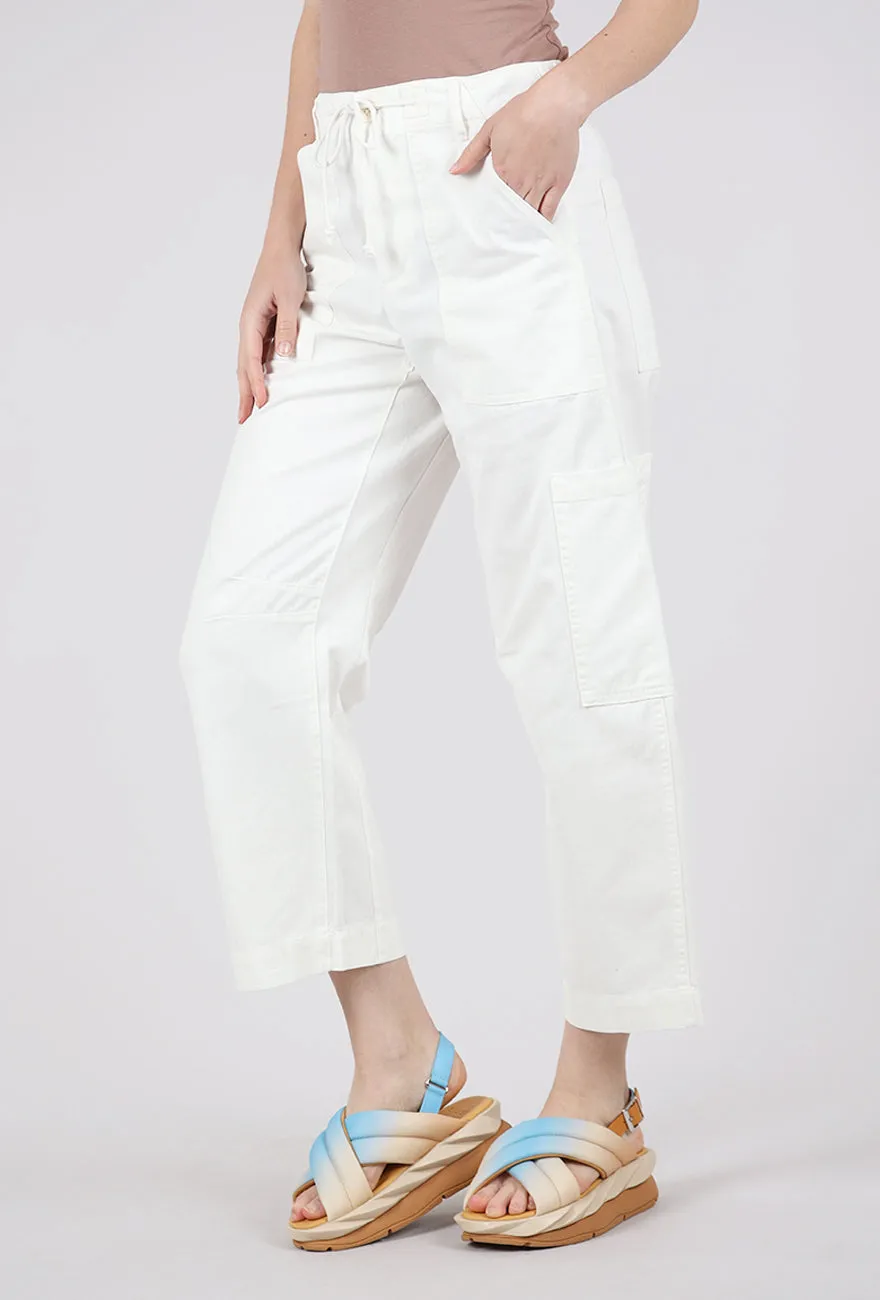 Sabrina Curved Utility Pant, White High Waist