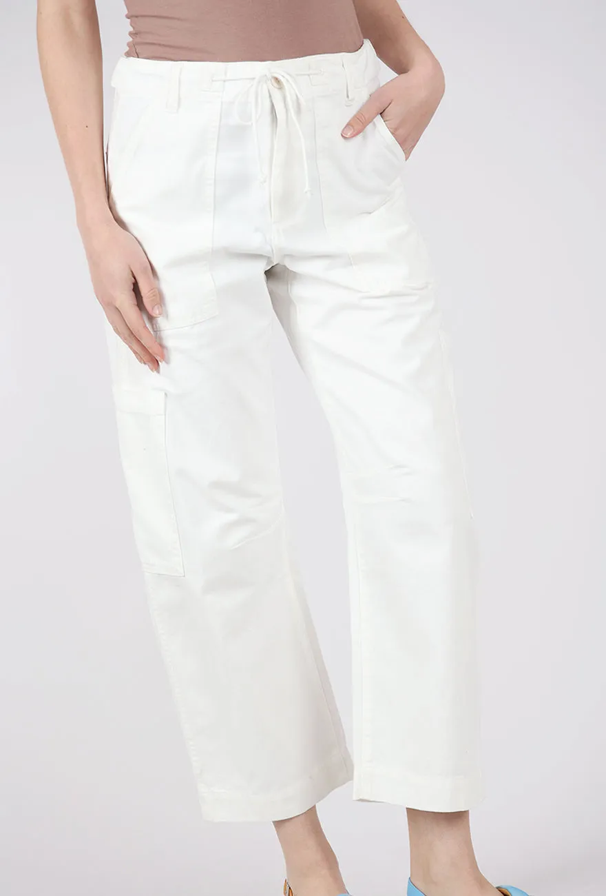 Sabrina Curved Utility Pant, White High Waist